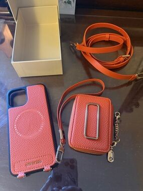 Orange Leather Phone Case with Matching Wallet & Strap